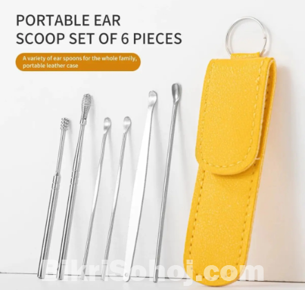 6pcs Ear cleaner set Stainless steel with lather case